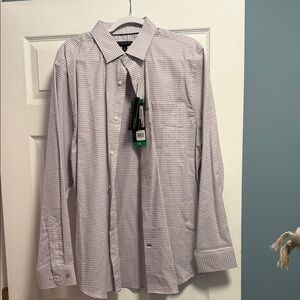 Banana Republic Men's Checkered Dress Shirt - White and Gray